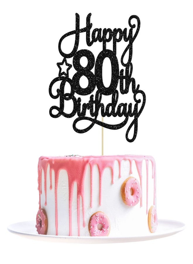 Ephlyn 1 Pack Happy 80th Birthday Cake Topper Black Glitter 80 & Fabulous Cheers to 80 Years Old Birthday Cake Pick for Celebrating 80th Birthday Anniversary Party Cake Decorations Supplies - Image 1